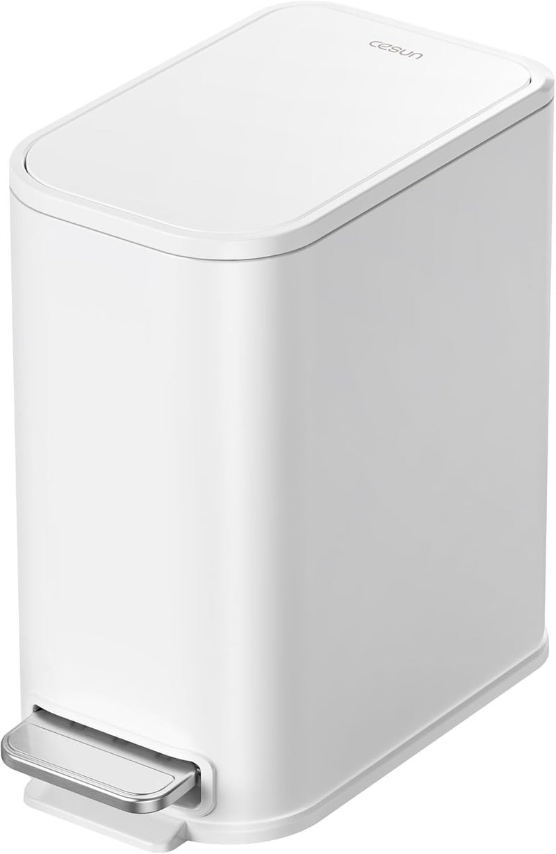 Cesun Small Bathroom Trash Can with Lid Soft Close, Step Pedal, 5 Liter / 1.3 Gallon Stainless Steel Garbage Can with Removable Inner Bucket, Waste Basket for Bathroom, Bedroom (White) - Image 1